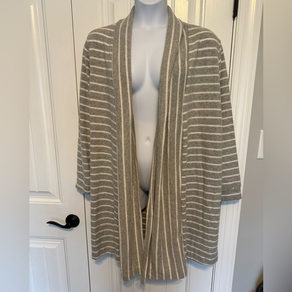 NEW Chic Soul Grey/White Striped Open Front Long Cardigan Size 3X
